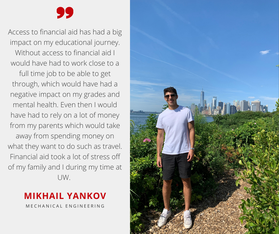 Mikhail Yankov, graduate majoring in Mechanical Engineering, along with quote thanking the generosity of donors